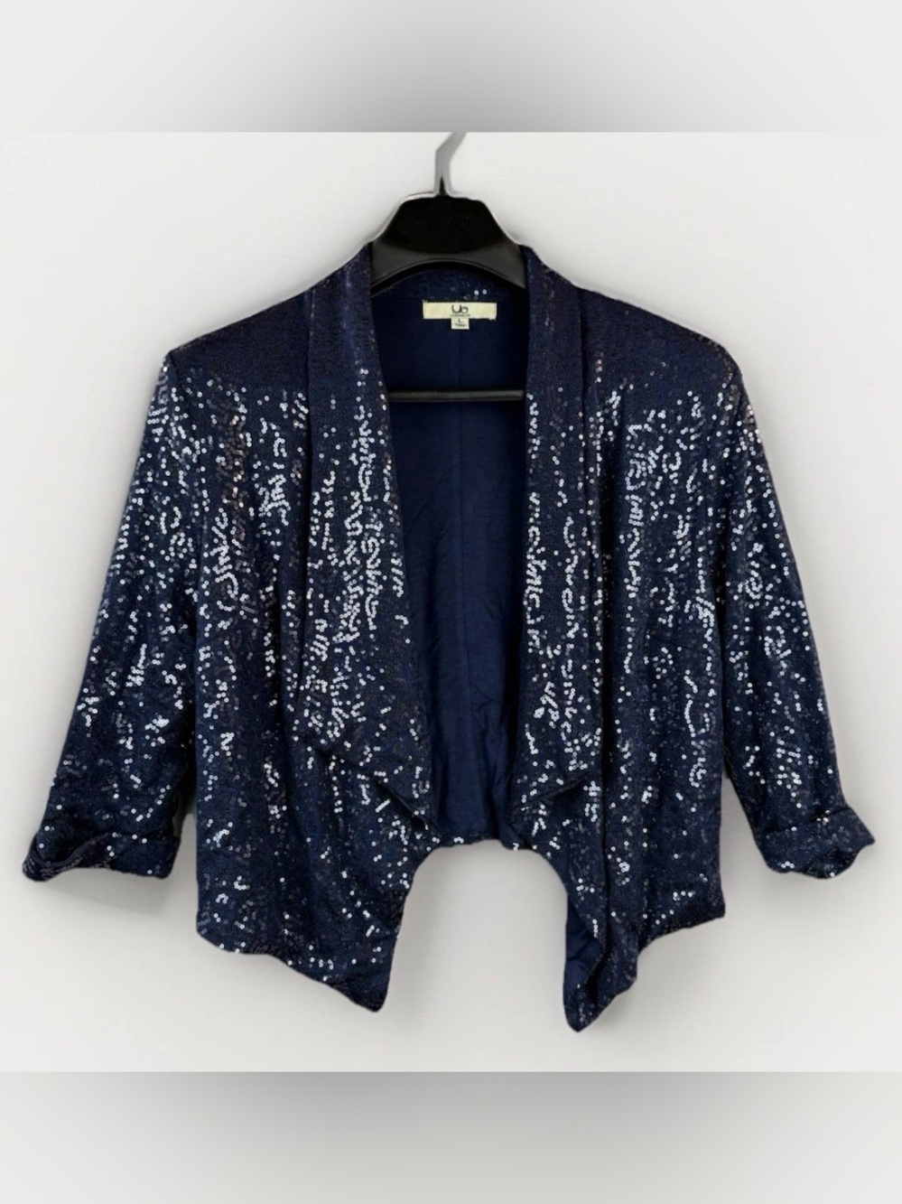 Y2K Ya Sequined Women's Jacket Size Large Navy Draped Formal